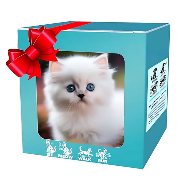 CYFW Robotic Cat Plush Toy KittenWalks, Barks, Wags Its Tail. Lifelike Robotic Kitten. Retractable Companion Toy for Children. White (Suitable for Ages 3-6).