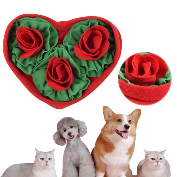 CYFW Rose Flower Shaped Snuffle Mat for Dogs,Portable Interactive Slow Feeding Puzzle Toy,Mental Enrichment Mat for Small Medium Dogs,For Treat Hunting,Red