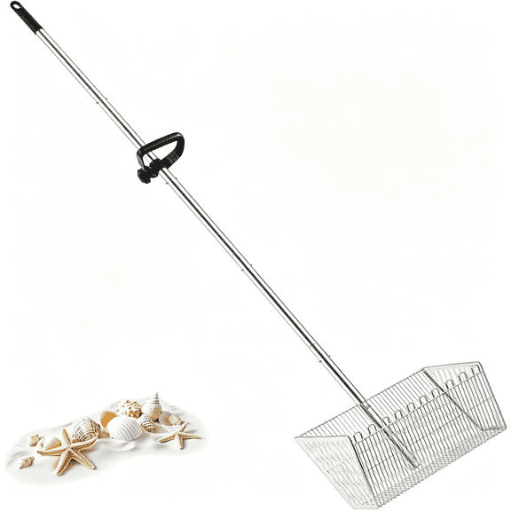 CYFW Sand Flea Rake for Beach: 70In Handle Stainless Steel Rake | 16"Wide Sifter-Detachable Handle-Shovel for Shell&Shark Tooth Collecting&Beach Camping-Saltwater Rust Proof & Portable