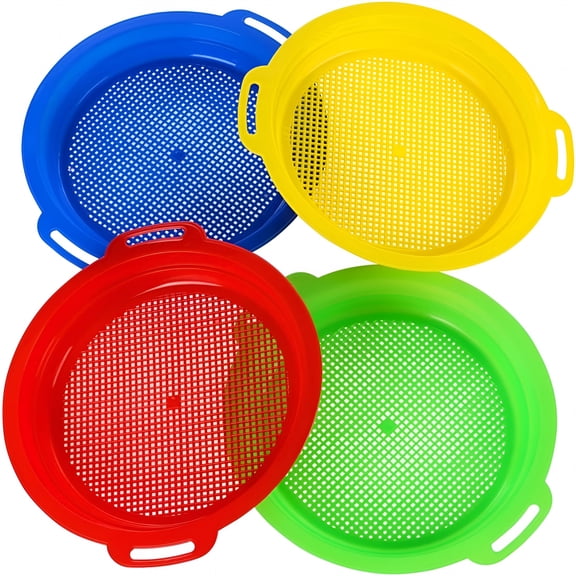 CYFW Sand Sifters Sieve for the Beach Sand Toys (Red,Blue,Yellow&Green) Complete Gift Set 4 Pack (8.75X9.75In)