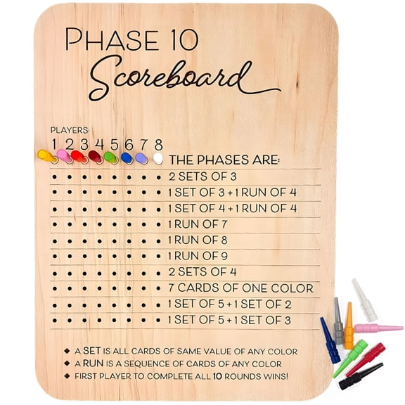 CYFW Score Board-Scoreboard Game,Card Game Wooden Made with 8 Colored Pegs,Scoreboard Round Tracker Board Card Games Night Table Score for Families,Adults