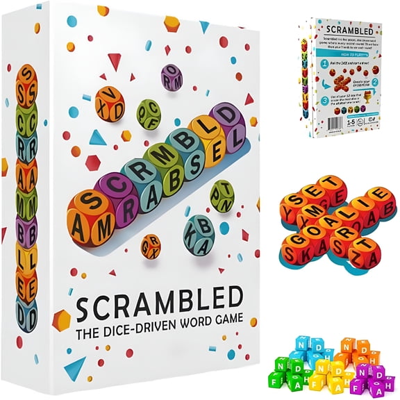 CYFW Scrambled Dice Word Game for 1-5 Players, Fast-Paced Brain Exercise Party Game with 12 Letter Dice, Vocabulary Building Crossword Challenge for Adults & Family Game Nights(1Pc)