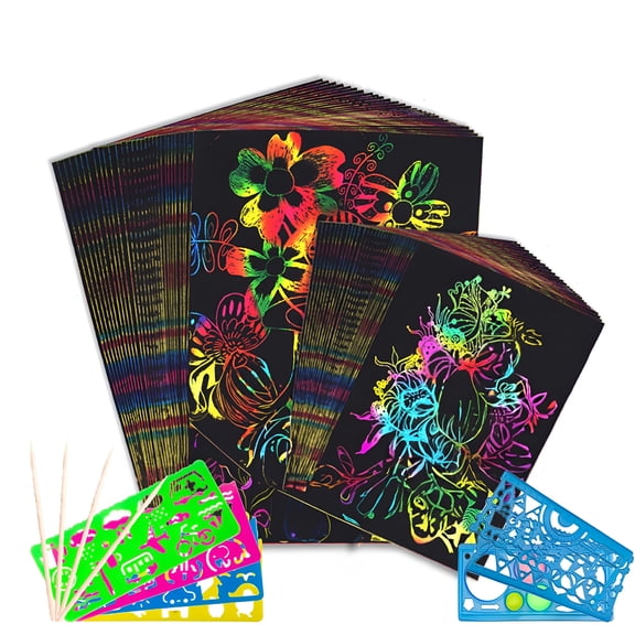 CYFW Scratch Paper Arts and Crafts Kits, Rainbow Drawing Cards Crafts for Adults Gift for Kids 3 4 5 6 7 8-12 Years Old Girls Boys (72 Pieces)