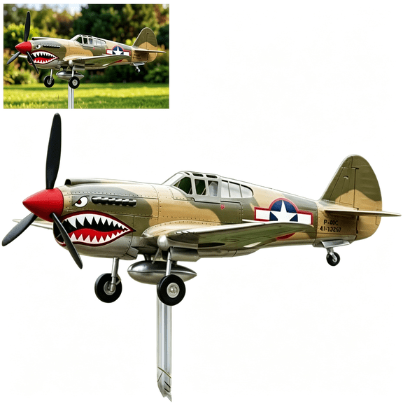 CYFW Shark Mouth Warplane Garden Wind Spinner Kinetic Metal Wind Spinner Metal Shark Mouth Weather Vane Wind Spinners Garden Propeller Gardens Windmills Stake Decor Motion Art Lawn Patio