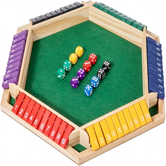 CYFW Shut The Box Game with 12 Dices, Family Wooden Board Table Math Games, for 2-8 Players, Shut The Box Game 6 Player, Portable Learning Entertainment Set for Classroom, Home, Party (Brown)