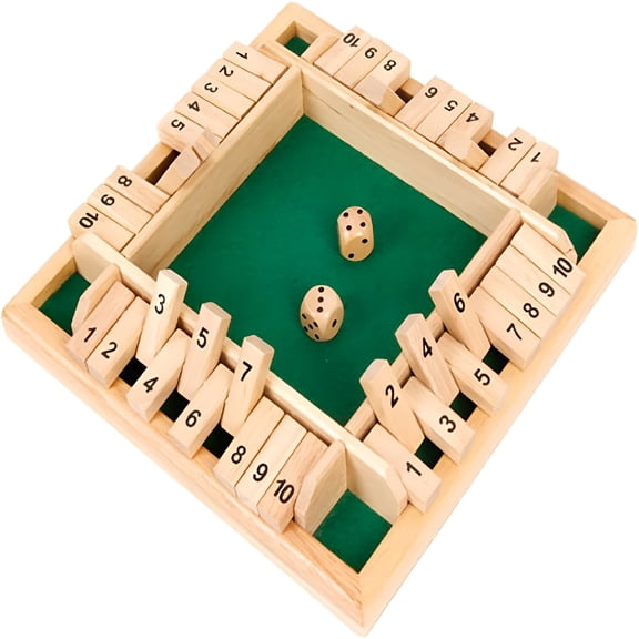 CYFW Shut the Box Game 4 Player, Shut the Box Dice Game Wooden Board Table Close the Box 10 Numbers 2 Dices Classics Close the Box Board Game for Adults, Family Classroom Home Or Bar, Green