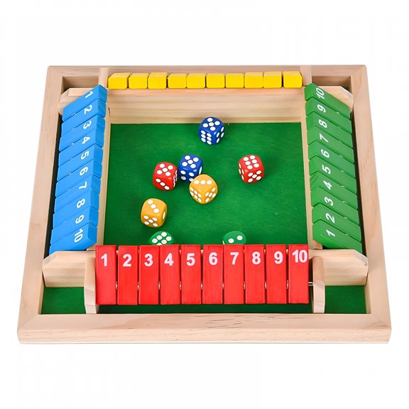 CYFW Shut The Box-Wooden Dice Board Game, 4 Player Board with 8 Dice, Classic Funny Family Math Game for Home, Classroom, Parties Games Night