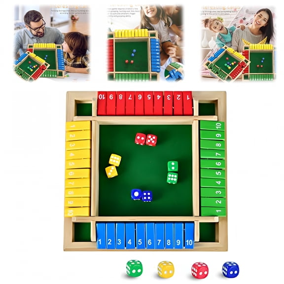 CYFW Shut the Box Game Large for 4 Players, 15 Inch Wooden Board Table Math Game with 14 Dice and Instructions, Classics Close the Box Board Game