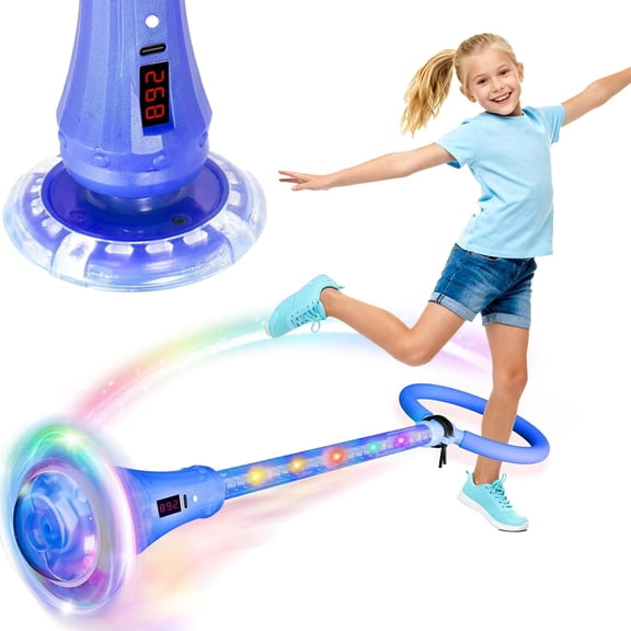 CYFW Skip Ball for Kids,Rechargeable Skip Ball Ankle Toy with Flashing Light-Up Wheel&Rod,Indoor/Outdoor Toys for Kids with Counter,Timer&Cal Calculator