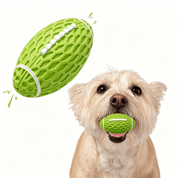CYFW Small Squeaky Dog Toy,Rubber Dog Ball for Aggressive Chewers,Floating Fetch Outdoor Puppy Toys,Durable and Interactive Toy for Small Dogs,Bouncy Football,Green,Small