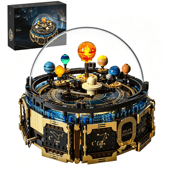 CYFW Solar System Building Set for Kids 8-12,967Pcs Space Stem Project Kit with Rotating Planets,Glowing Sun,Music Box&Clear Dome,Mechanical Model Desk Decor for Boys Girls