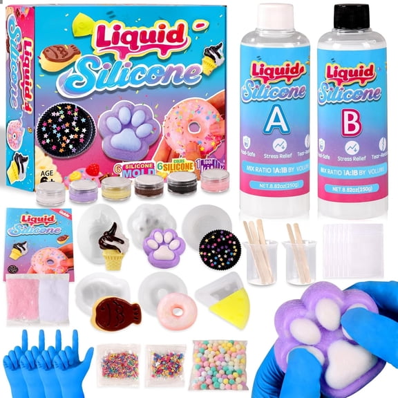 CYFW Squishy Kit, DIY Squishy Making Kit Liquid Silicone with 6 Molds for Make Your Own Super Soft Squishies Maker Kits