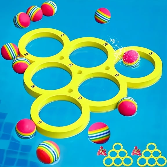 CYFW Swimming Pool Toys and Games,Floating Pool Throwing Game Pool Toys Summer Swimming Pool Toys Accessories with 12 Colorful Tossing Balls,Funny Pool Toys Gift for Family or Friends (Triangle)