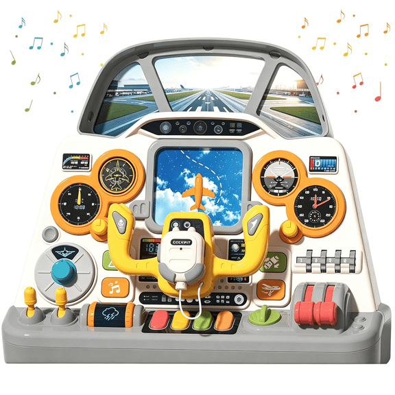 CYFW Toddler Steering Wheel Toy with Lights&Sounds: Interactive Airplane Dashboard for Kids,Jet Pilot Simulator Driving Toy for Boys Girls 3+,Pretend Play Flying Toy for Toddlers Birthday Gift