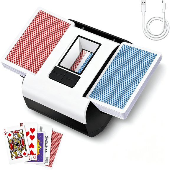 CYFW Universal Card Shuffler Machine with Adjustable Wings, Automatic Card Shuffler for Seniors & Family Game Night, 2000Mah Rechargeable |65Db, Quiet & Portable for Poker, Bridge, Mahjong
