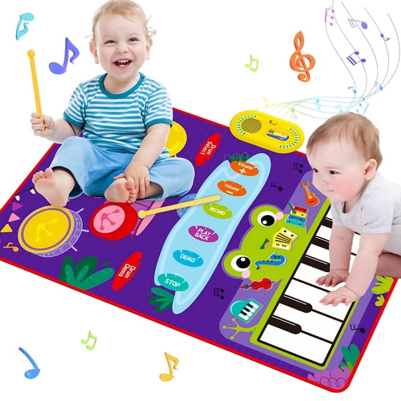 CYFW Upgraded Baby Toys for 1 Year Old Boys Girls,2 in 1 Musical Toys Toddler Piano Drum Mat with 2 Sticks,Learning Floor Blanket Gifts for 1 2 3 4 Year Boy Girl for Birthday Christmas