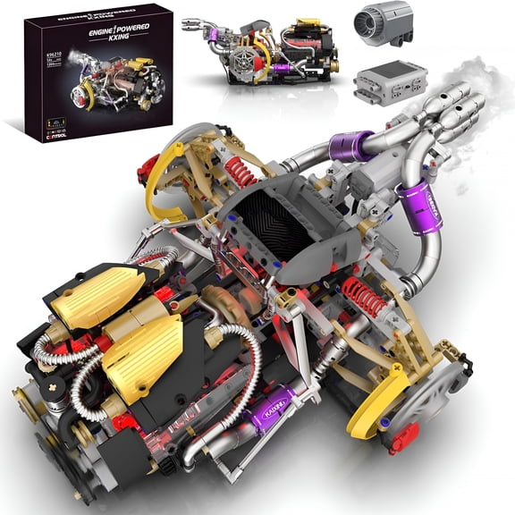CYFW V8 Engine Building Block Sets,V8 Engine Model Kit That Runs,Build Your Own Engine Model Toy with Spray & Light,STEM Engineering Building Blocks for Adults/Boys 8-14(1394PCS)