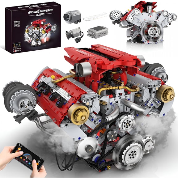 CYFW V8 Engine Building Kit That Works,Build Your Own Model Engine for Adult,8-Cylinder Car Engine with Spray & Light,Building Engineering Toys for Kids,Adults (3168PCS)