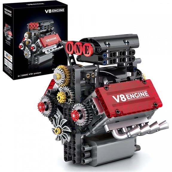 CYFW V8 Engine Building Set,V8 Engine Model kit That Run,Build Your Own Mini V8 Model Engine Kit with Battery and Motor,8-Cylinder Car Engine Building Engineering Toys for Kids Adults(478PCS)