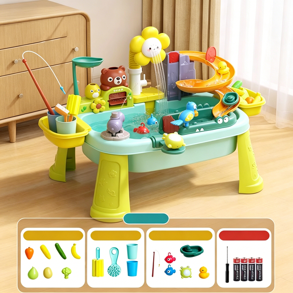 CYFW Water Table for Toddlers 1-3,Outdoor Toys for Kids Ages 4-8 with Pump,Kitchen Play Sink with Running Water,Fishing Toys Playset,Summer Outside Sand Water Sensory Activity Pool Toys Gifts