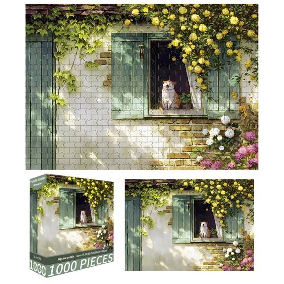 CYFW Window Cat: 1000 Piece Puzzle,Unique Puzzles for Adults,Relaxing Brain Jigsaw Puzzles,27.6x19.7 Inches Eco-Friendly Puzzle Gifts
