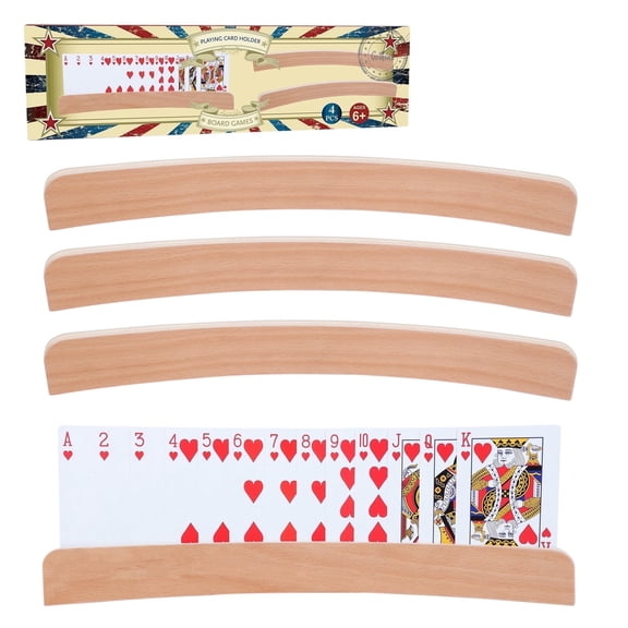 CYFW Wood Curved Playing Card Holder Set of 4, 13.4Inch, Elegant Natural Wood Design for Card Games and Home Entertainment