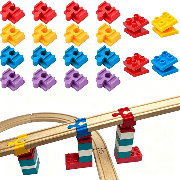 CYFW Wooden Train Track Accessories, 20 Pcs Wooden Track Connector, Compatible with Major Brands Wood Train Track, Christmas Birthday Gift, Train Toys Expansion Pack for Kids Ages 3+
