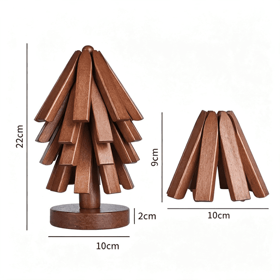 CYFW Wooden Trivets Tree for Hot Dishes,Wood Coaster for Hot Pots&Pans Christmas Tree-Shaped Stackable Trivets with Organizer, 8-Leaf Blossom Shape,Decorative Wooden Hot Pads,1 Pack
