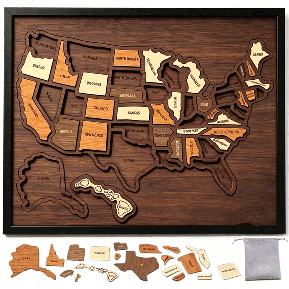 CYFW Wooden Usa Travel Map Puzzle,Journey Tracker Maps Pin Board for Traveling,For Couple Family Art Home Decor Wooden Usa Travel Map Puzzle (1Pcs)