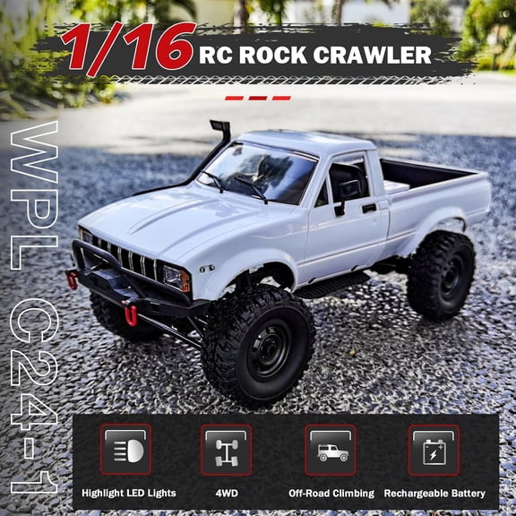 CYFW Wpl C24-1 1/16 Rc Rock Crawler 4Wd Pickup Truck Rtr | Realistic Trail Body,Full Proportional Steering,Platform,All Terrain Fun,Durable Rc Crawler