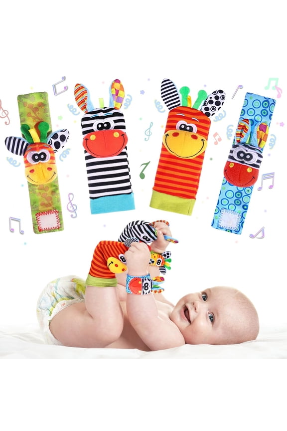 Wrist Rattle Foot Finder Socks Set for Baby Arm Hand Rattle Feet Leg Ankle Socks Newborn Soft Sensory Toys Baby Socks Newborn Rattles Toys Valentines Gift 0-3 6-12 Months Infant Girl Boy