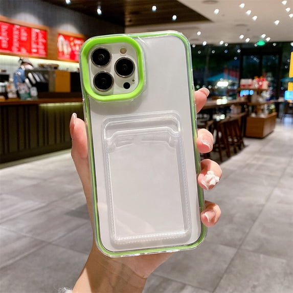 CYH Transparent Card Slot Bag Holder Case For iPhone 14 13 11 12 15 Pro Max Mini X XR XS 7 8 Plus Clear Shockproof Soft Wallet Cover Gift