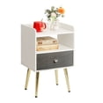 thumbnail image 1 of CYIFURT Night Stand with Fabric Drawer, Modern Nightstand, Bedside Tables, Mid Century Nightstands with Open Storage Shelf, Wood Bedside Table, Small Night Stands for Bedrooms, 2-Tier Night Table, 1 of 5