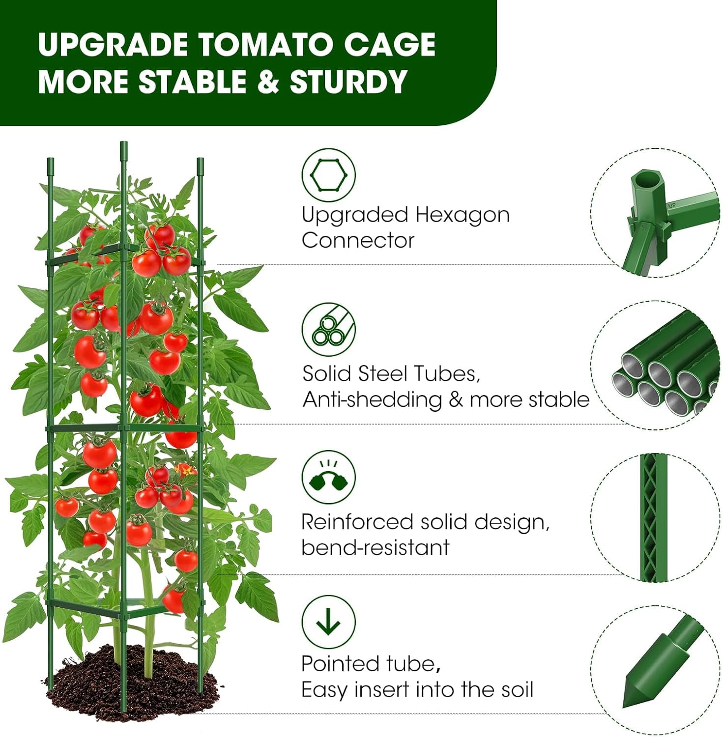 CYIHBOUR 6 Pack Tomato Cages for Garden to 51.2Inch Tomato Cage Trellis ...
