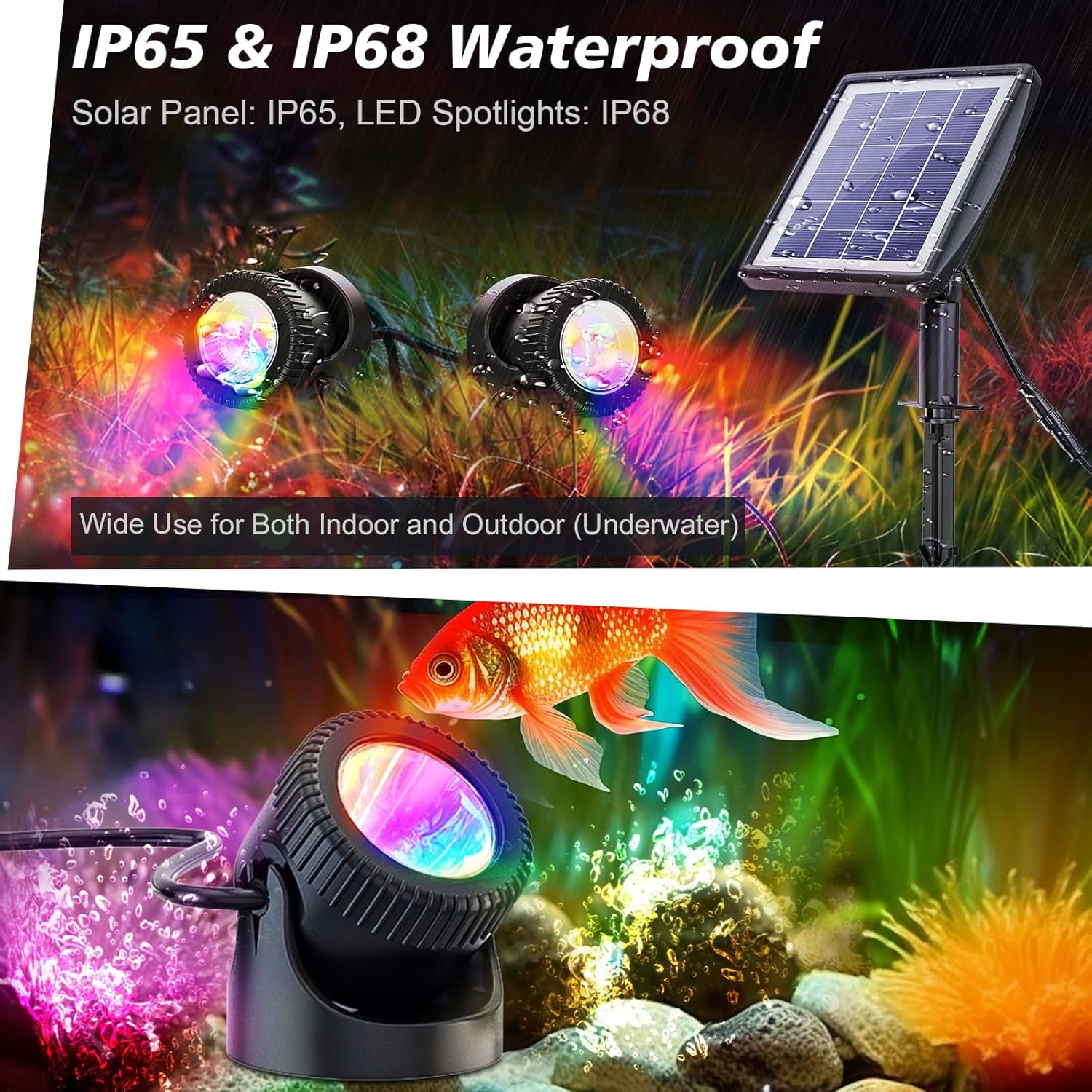 View of CYIHBOUR Solar Pond Lights Submersible 3 in 1 RGB Color Changing ...