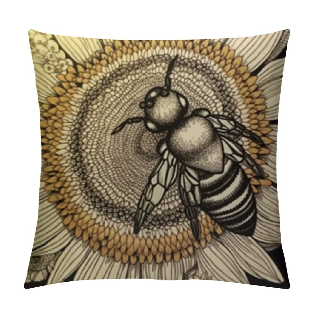 CYING Black and White Line Bee Throw Pillow Covers Pillow Cushion Cases