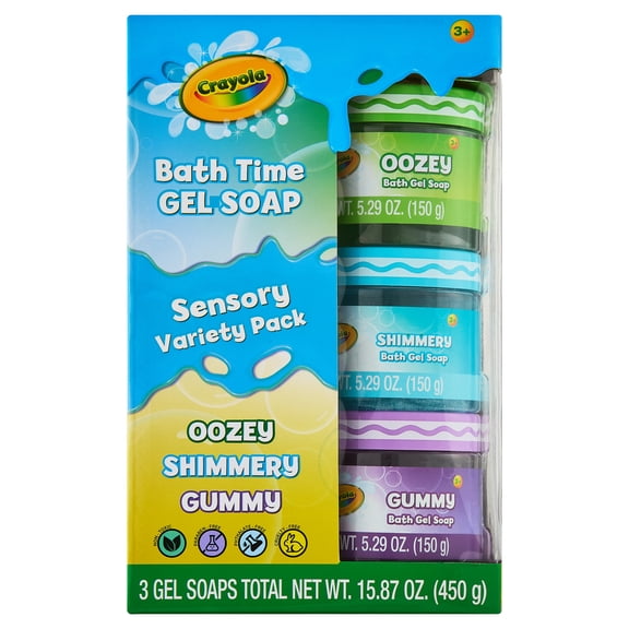 Crayola Bath Time Gel Soap Sensory Variety Pack, Fresh Scent, 5.29 oz, 3 Pieces