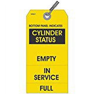 CYLINDER STATUS EMPTY or IN SERVICE or FULL Tags, 5.75" x 2.875", Yellow Cardstock, 3-Part, Wired - Pack of 25 Tags