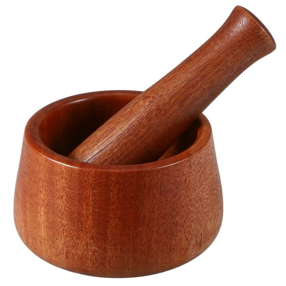 CYLINDSOME 1 Set Garlic Mortar Pestle Set Portable Wooden Press Bowl With Wood Pestle for Spice Pepper Garlic