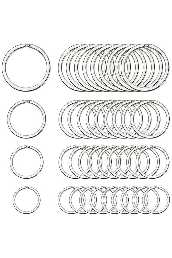 40pcs Key Rings Stainless Steel Round Flat Keychain Ring for Car Keys DIY Attachment