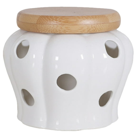 CYLINDSOME Large-capacity Ginger Garlic Keeper Ceramic Garlic Box Hollow Out Garlic Canister