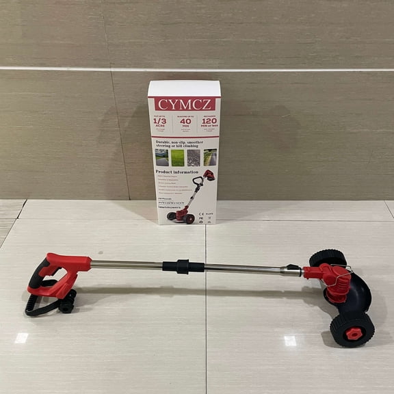 CYMCZ Lawn mowers,14-Inch Cordless String Trimmer & Edger, (2 x 21V 4.0Ah Electric Brush Cutter Battery Powered), with Auxiliary Bracket, Side Ball, 90 Rotary Head