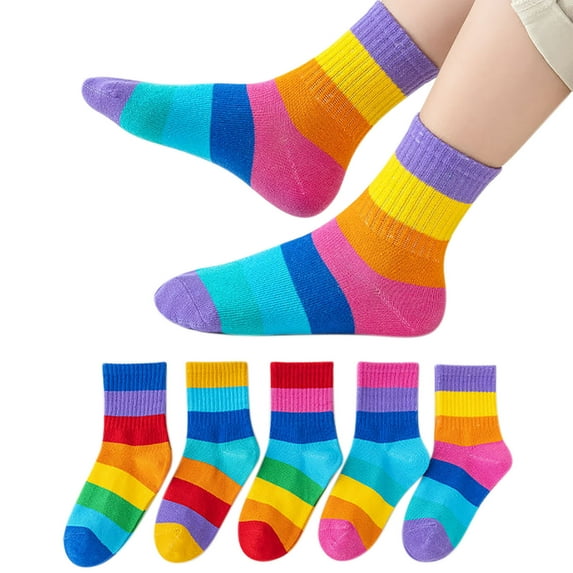 CYMMPU 20 Pair Kids Wool Blend Cushioned Comfort Colorful Striped Crew Socks Girls Seamless Crew Cotton Socks Kids Casual Socks School Socks Rainbow Stripes Multicolor,1 Years