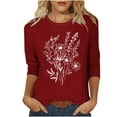 thumbnail image 1 of CYMMPU 3/4 Sleeve Blouses for Women Dressy Casual Crew Neck Loose Fit Tunic Tops Fall Fashion Shirts Floral Printed Spring Tops Lightweight Basic T-Shirts Red S, 1 of 4