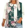 thumbnail image 1 of CYMMPU 3/4 Sleeve Blouses for Women Dressy Casual Fall Trendy Shirts Spring Tops Loose Fit Round Neck Tunic Tops Flower Pattern Plus Size T-Shirt Army Green XXXL, 1 of 5
