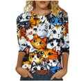 thumbnail image 1 of CYMMPU 3/4 Sleeve Blouses for Women Dressy Casual Fall Trendy Shirts Tunic Tops Round Neck Loose Fit Flower Pattern Spring Tops Lightweight Basic Tees Blue XL, 1 of 5