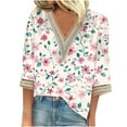 thumbnail image 1 of CYMMPU 3/4 Sleeve Blouses for Women Dressy Casual Floral Pattern Summer Fashion Shirts Lace V Neck Loose Fit Spring Tunic Tops Business Elegant Work Topss Beige XXXL, 1 of 5