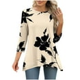 thumbnail image 1 of CYMMPU 3/4 Sleeve Blouses for Women Dressy Casual Floral Printed Spring Tops Round Neck Loose Fit Tunic Tops Fall Fashion Shirts Flare Hem Hide Belly Tops to Wear with Leggings T-Shirts Khaki S, 1 of 6