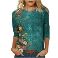 thumbnail image 1 of CYMMPU 3/4 Sleeve Blouses for Women Dressy Casual Flower Printed Round Neck Loose Fit Spring Tops Summer Trendy Shirts Tunic Tops Lightweight Basic Tees Multicolor XXXXXL, 1 of 5