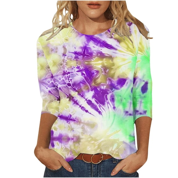 CYMMPU 3/4 Sleeve Blouses for Women Dressy Casual Loose Fit Flower Pattern Tunic Tops Fall Trendy Shirts Crew Neck Spring Tops Lightweight Basic Tees XXXXXL